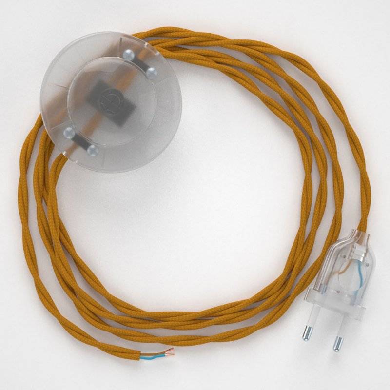 Cordon pour lampadaire, câble TM25 Effet Soie Moutarde 3 m. Choisissez la couleur de la fiche et de l'interrupteur!