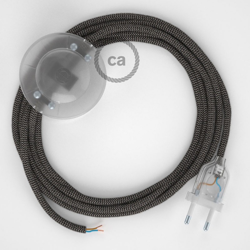 Cordon pour lampadaire, câble RD74 ZigZag Anthracite 3 m. Choisissez la couleur de la fiche et de l'interrupteur!
