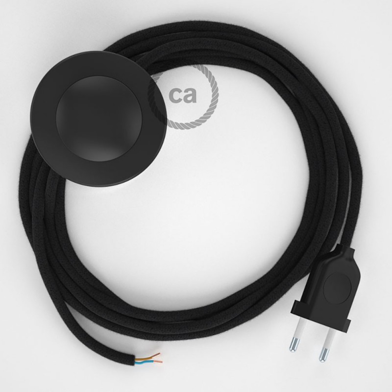 Cordon pour lampadaire, câble RC04 Coton Noir 3 m. Choisissez la couleur de la fiche et de l'interrupteur!